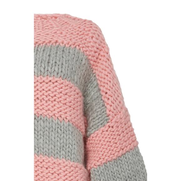 I love mr. mittens pink gray striped wool chunky oversized sweater - Picture 5 of 10